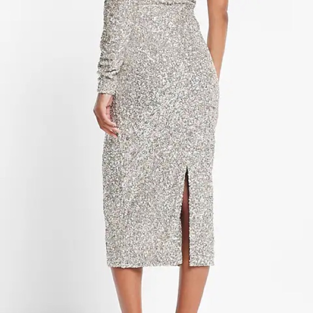 Brand new Express silver sequin midi skirt